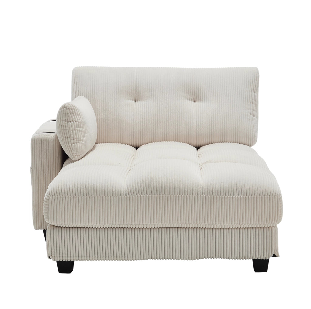 Poltrona relax 140x112x81 cm in tessuto beige con portabicchieri e tasca laterale