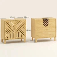 Mobile sottolavabo in Bambù con 2 Ante Doghe e Scaffale Regolabile per Lavabo senza Base 60x30x60 cm Naturale