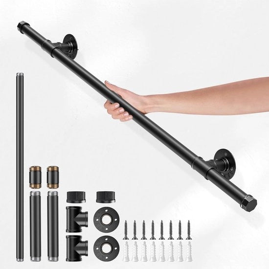Leva per Scendino in Acciaio Inox Nero 1m - Copertura Antiscivolo per Maniglie con Accessori - Adatto per Interno e Esterno, Scendino, Balcone, e Balaustra