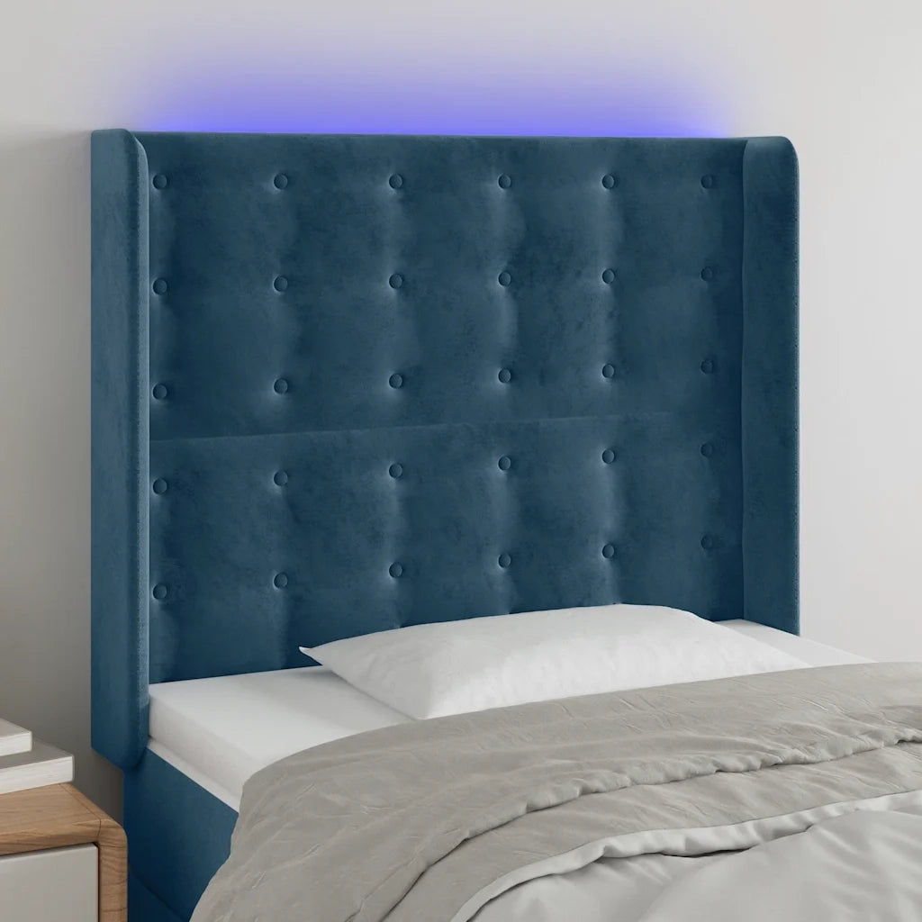Testiera | Testata a LED Blu Scuro 83x16x118/128 cm in Velluto