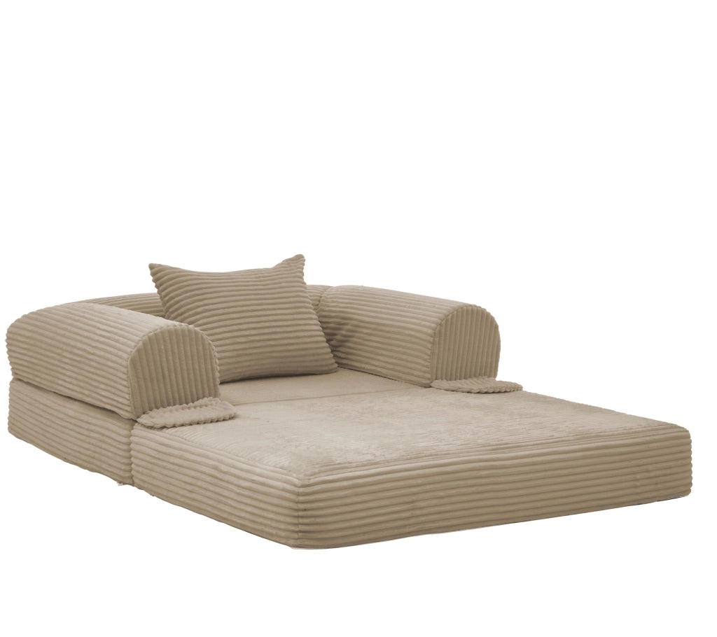 Poltrona letto singola marrone imbottita; trasformabile 2 in 1