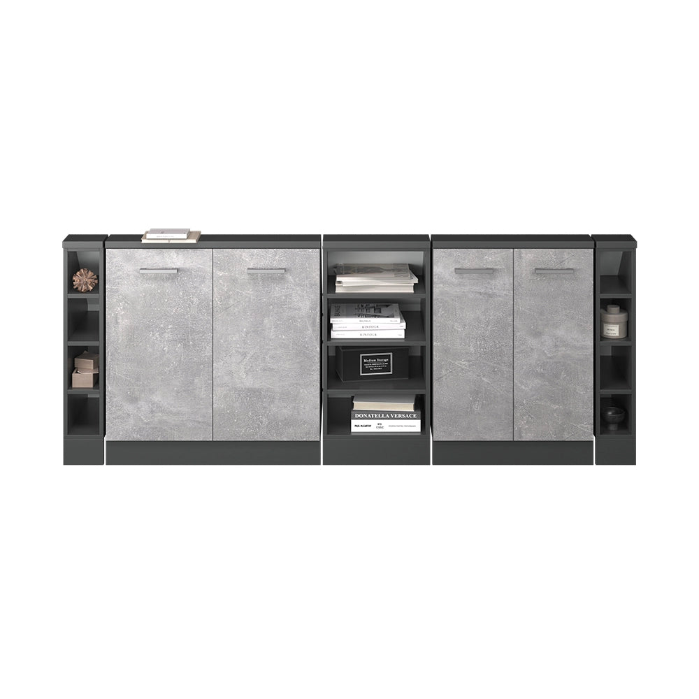 Mobile cucina sottotetto R-Line Calcestruzzo/Antracite 210 cm Set di 5 Vicco