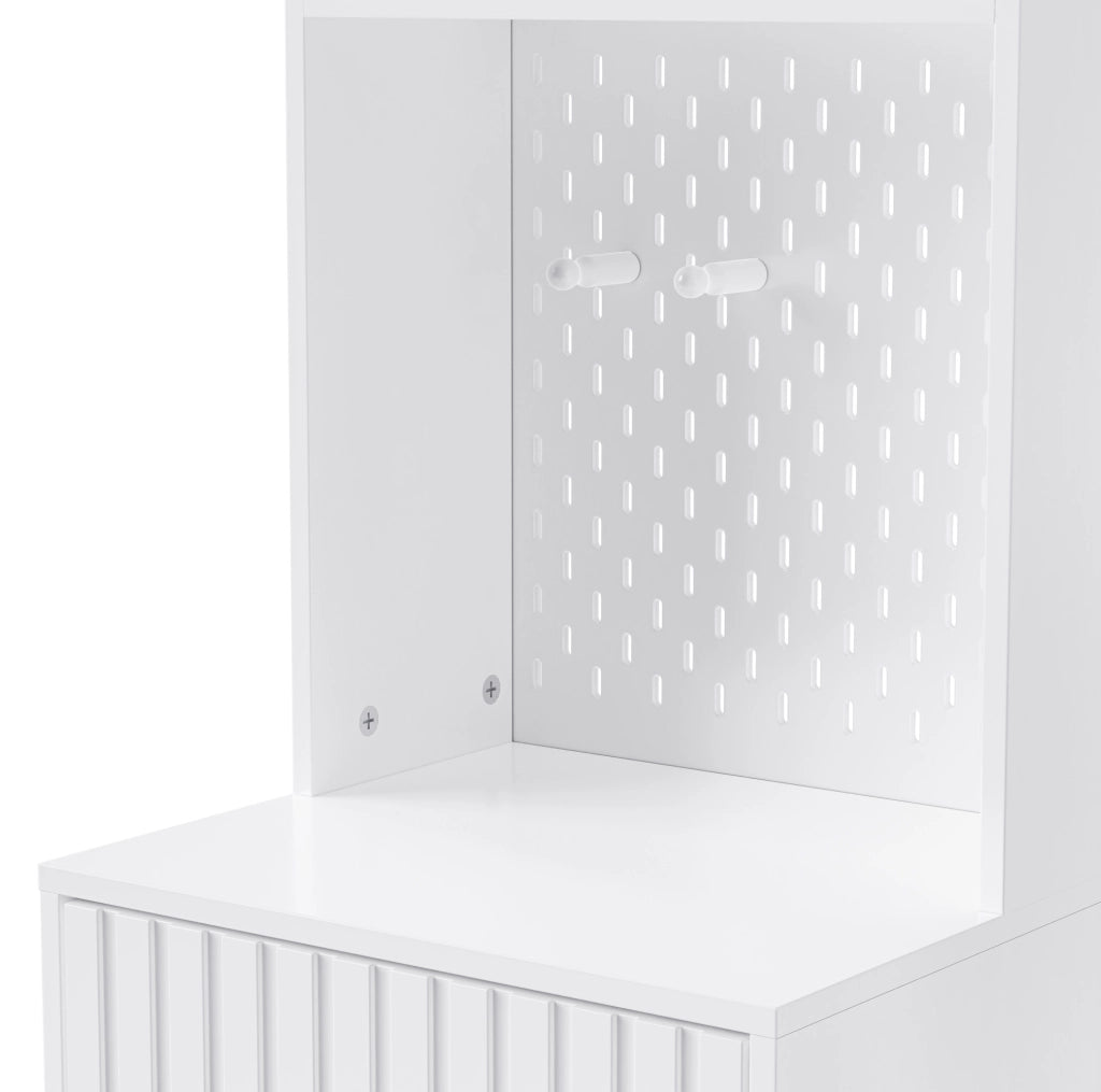 Mobile appendiabiti da ingresso con panca; 4 ganci; cassetti e pannello forato 100x35x180 cm