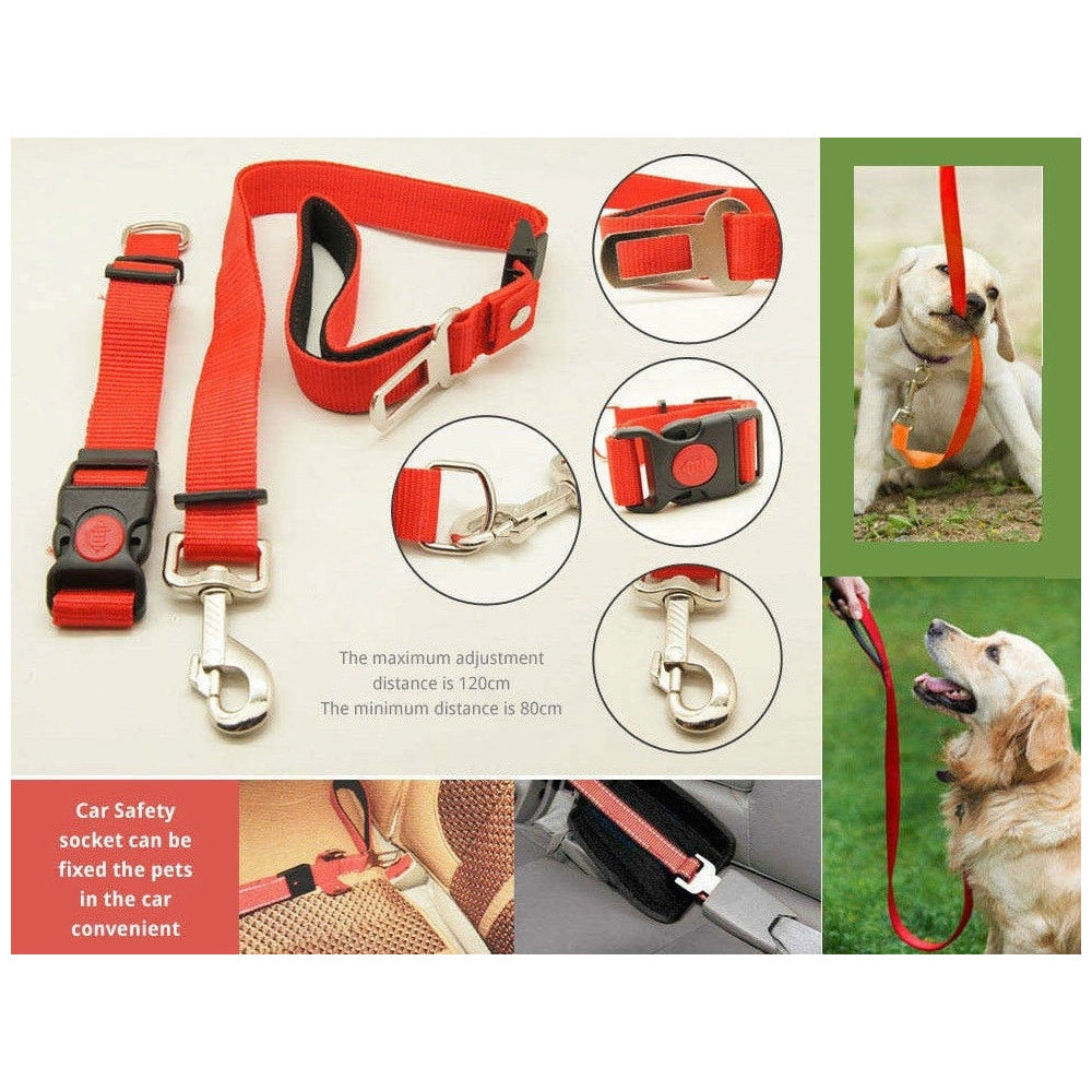 Trade Shop - Guinzaglio Cintura Di Sicurezza Per Cani Cane + Collare Regolabile X Sedile Auto -