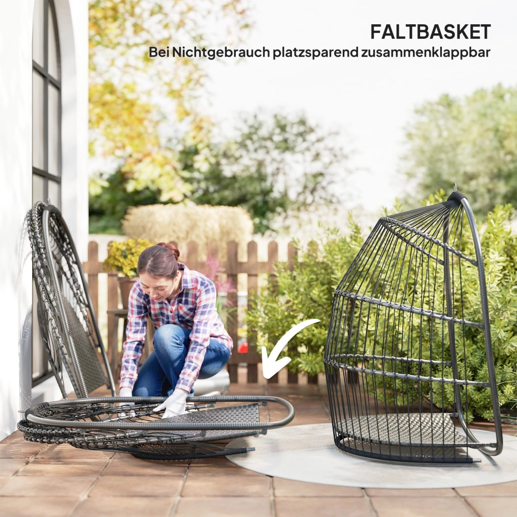 Poltrona a dondolo sospesa con cuscino ¨C Minimal ¨C Polyrattan grigio scuro pieghevole