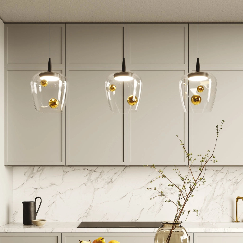 Zafferano Lampada a sospensione Bilia 230V LED 8W 2700K in vetro borosilicato soffiato a bocca, finitura Alluminio e Bronzo, diametro 18 cm