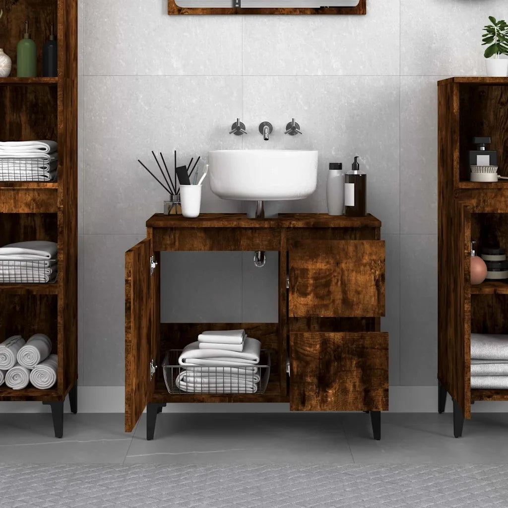 Armadietto Bagno | Armadio da bagno Rovere Fumo 65x33x60 cm in Legno Multistrato