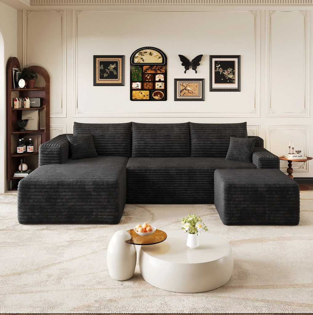 Divano angolare a L 241x151x58 cm in velluto a coste nero
