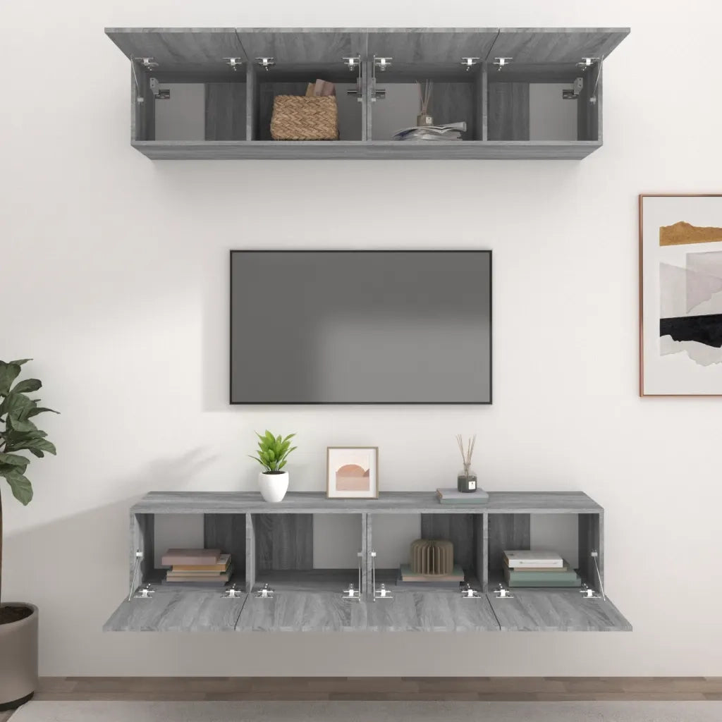 Mobili TV 4 pz Grigi Sonoma 80x30x30 cm in Legno Multistrato 3114188