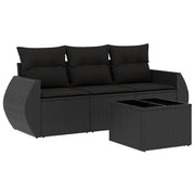 Set Divani da Giardino 4 pz | Set Salotto da Giardino con Cuscini Nero in Polyrattan