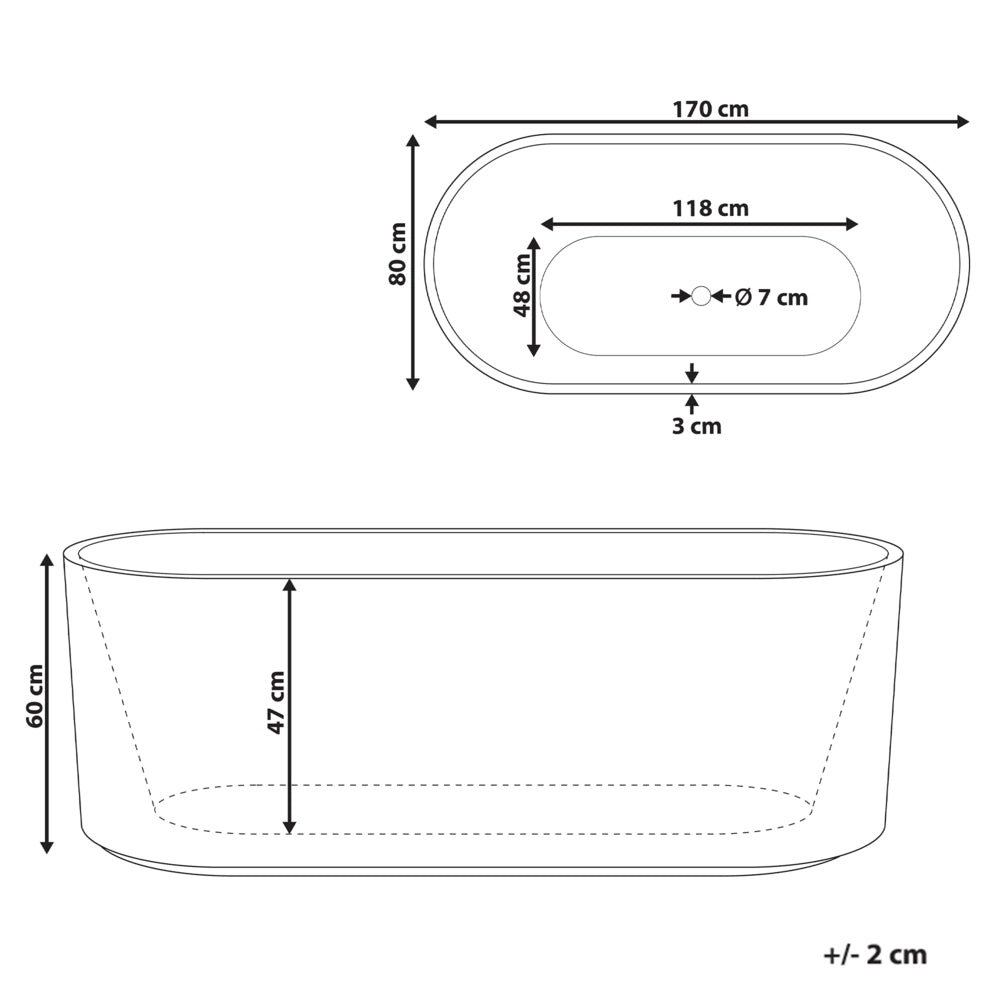 Vasca da bagno ovale moderna indipendente 170 x 80 cm Acrilico Finitura scanalata Bagno Bianco opaco