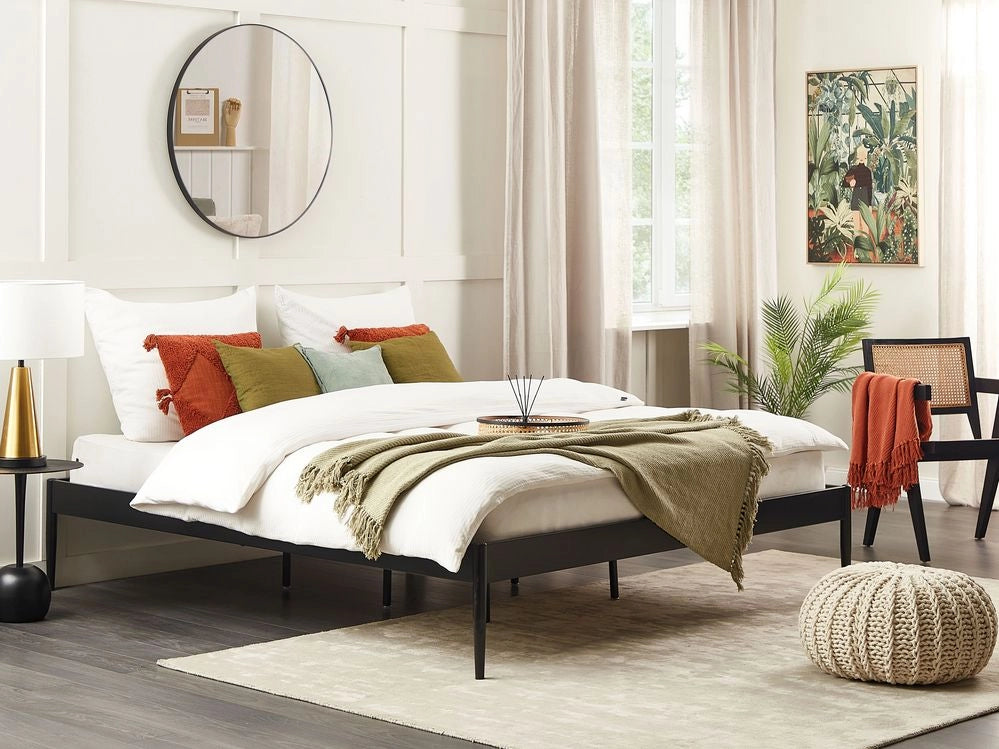 Letto matrimoniale con rete a doghe in metallo nero 180 x 200 cm stile moderno industriale