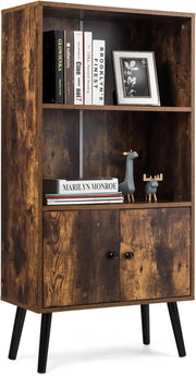 Libreria in Stile Retrò, Scaffale Portaoggetti a 2 Ripiani con Armadio, per Salotto Studio Ufficio, Marrone Vintage, 120x60x30 cm