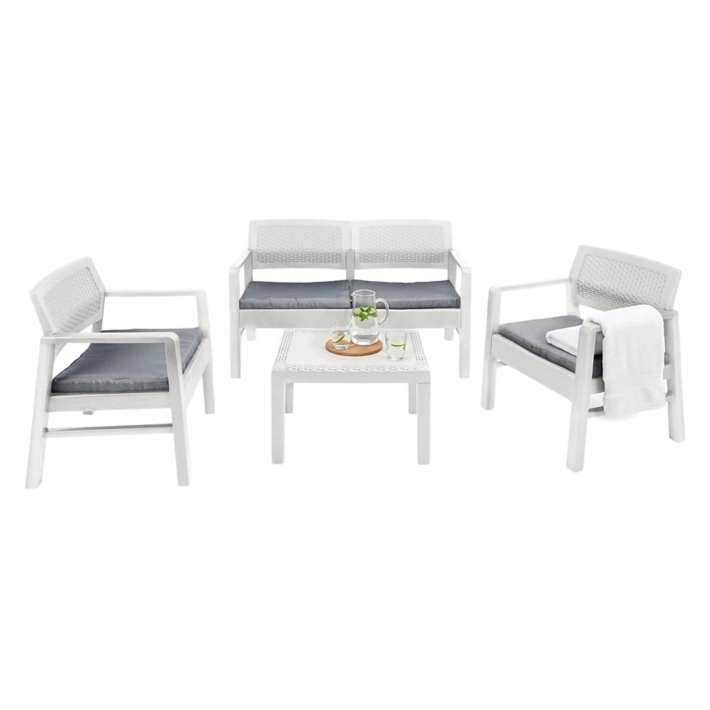 Salottino Outdoor Agnelo, set Salotto da Esterno 4 Posti Made in Italy, Bianco