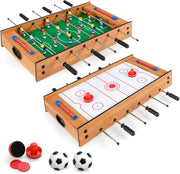 2 in 1 Calcio Balilla in Legno, Calcetto da Tavolo e Hockey da Tavolo con 6 Aste, con 2 Segnapunti, Biliardino per Bambini e Adulti da Casa, 69 x 36 x 10 cm