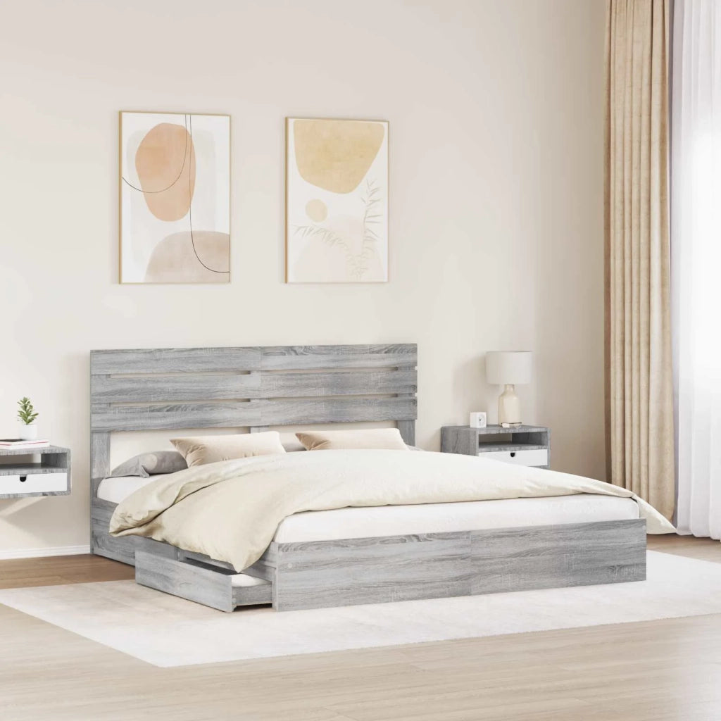 Letto con Contenitore con testiera Grigio Sonoma 200 x 200 cm