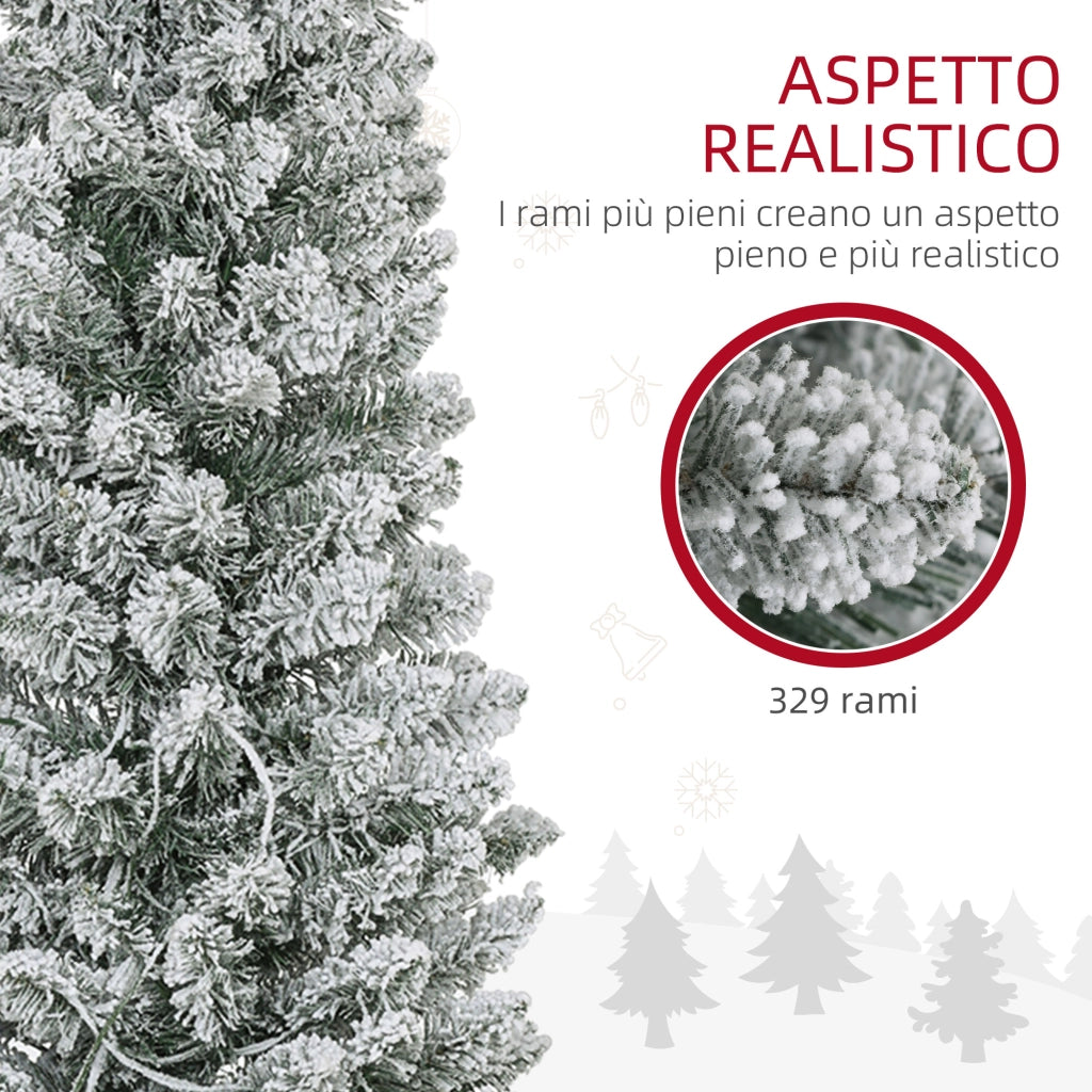 Albero di Natale Innevato con 329 Rami e Luci LED Bianche, in Plastica e Metallo, ?52x180 cm, Verde