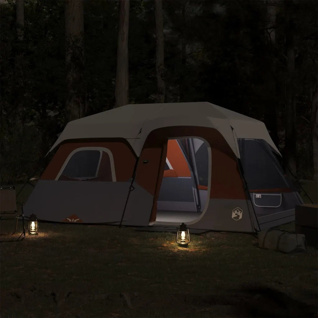 Tenda Famiglia LED 9 Persone-Tenda da campeggio Grigio/Arancione Rilascio Rapido