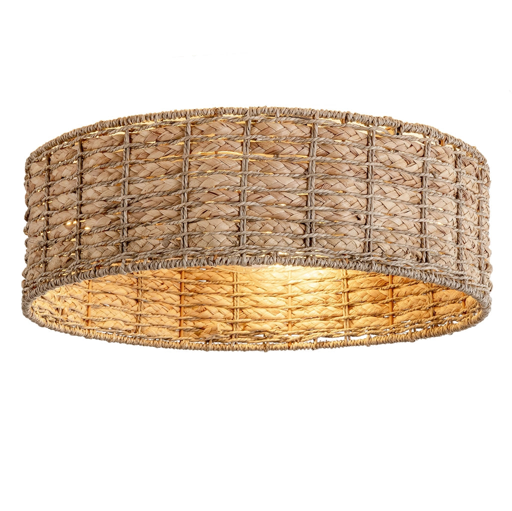 Plafoniera ventilatore 50x50x20 cm in rattan naturale con doppio comando -