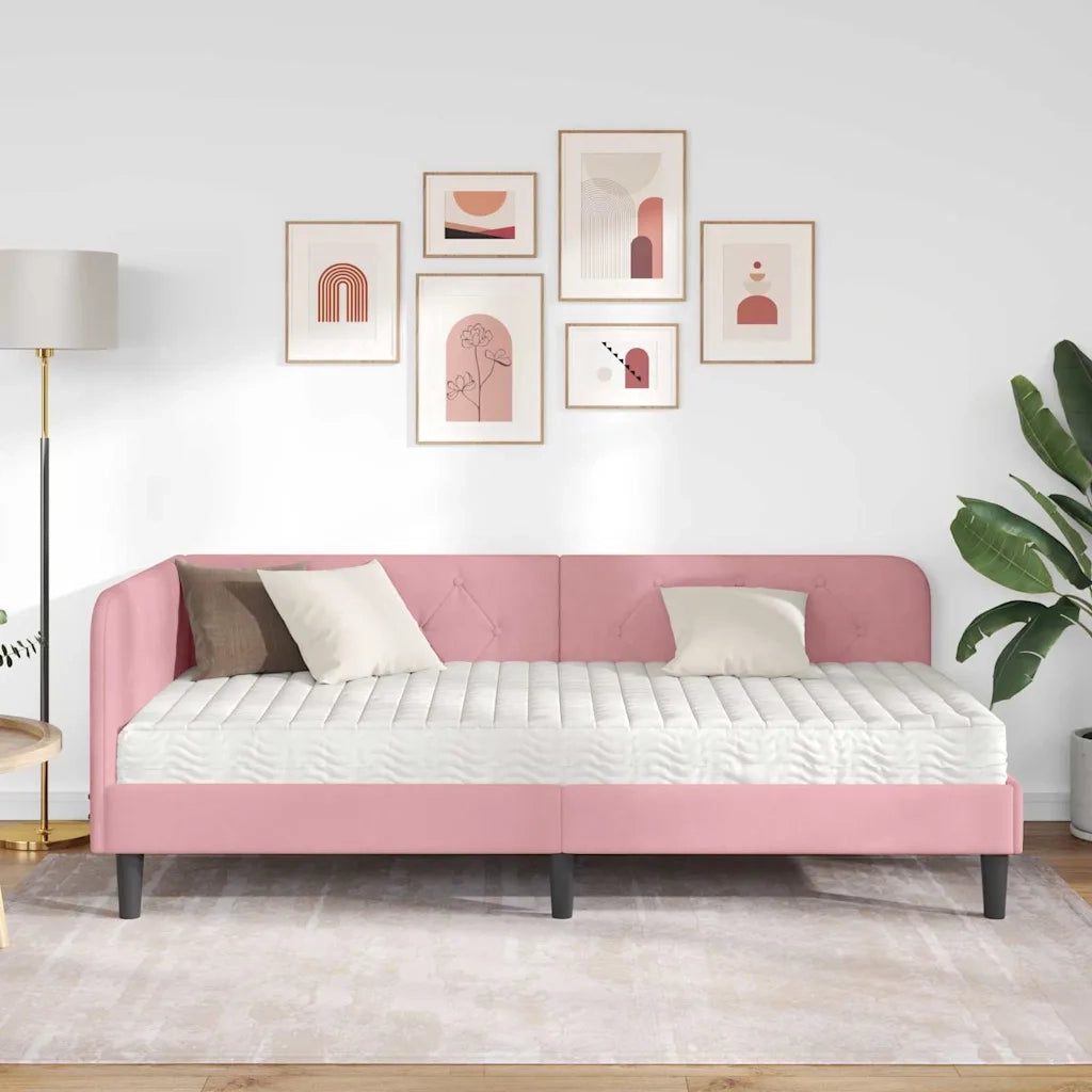 Cornice del letto ad angolo Rosa 100 x 200 cm Velluto