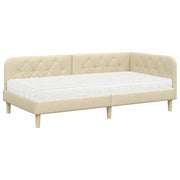 Letto singolo | Letto per adulti | Cornice del letto ad angolo Crema 90 x 190 cm Tessuto