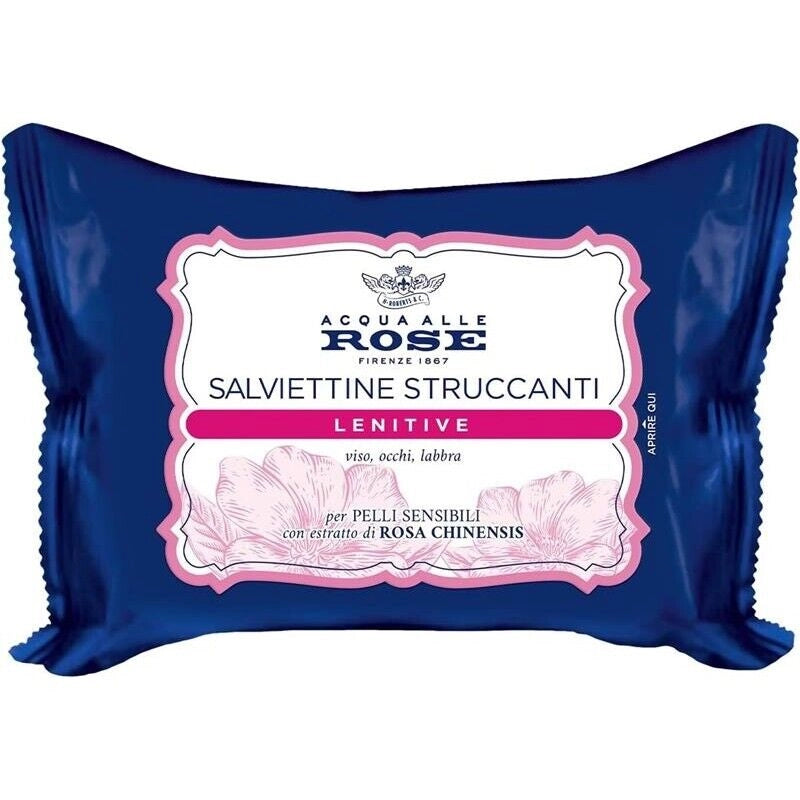 ACQUA ALLE ROSE SALVIETTINE STRUCCANTI LENITIVE PER PELLI SENSIBILI CON ESTRATTO DI ROSA CHINENSIS VISO OCCHI E LABBRA 20 PZ