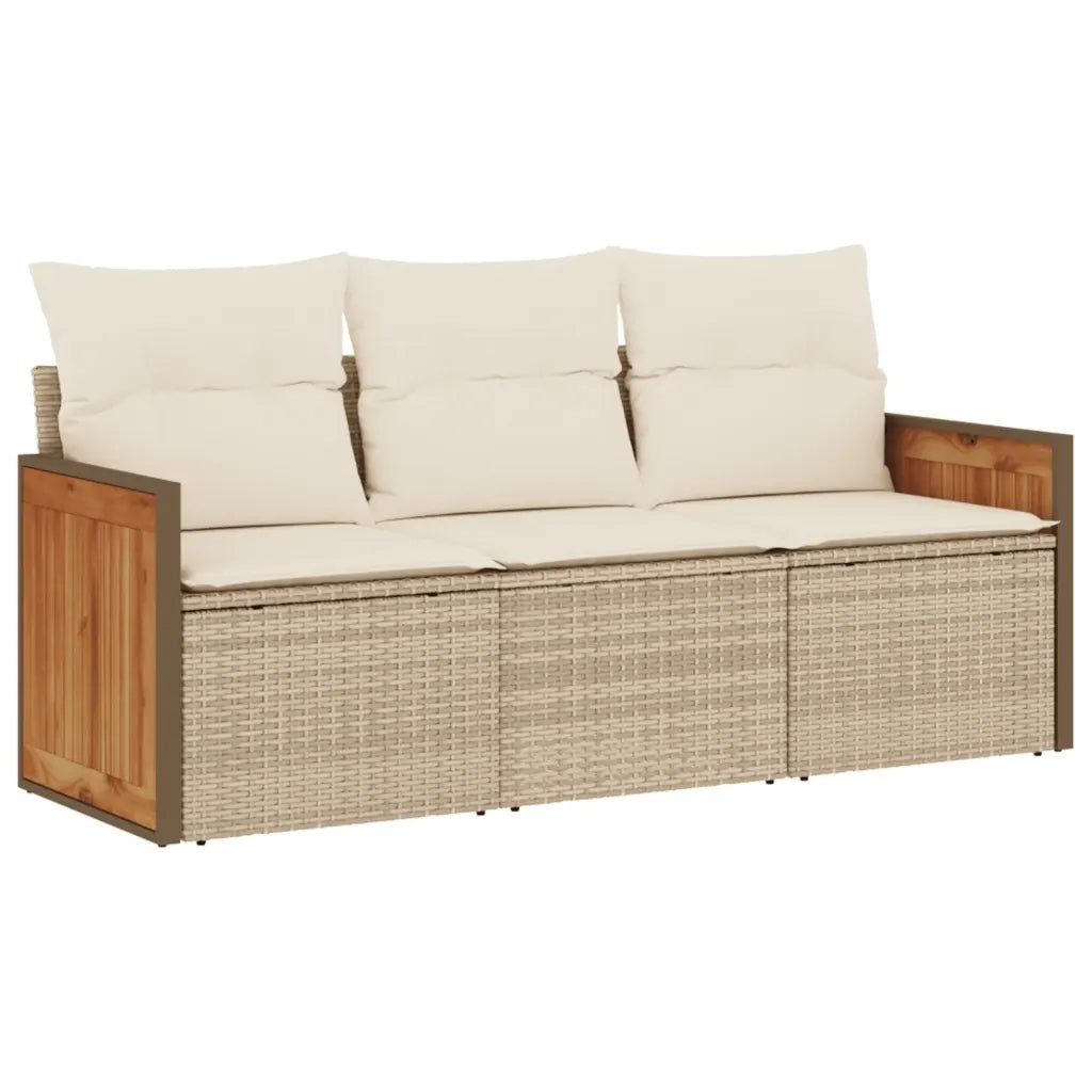 Set Divano da Giardino 3 pz | Set Salotto da Giardino con Cuscini Beige in Polyrattan