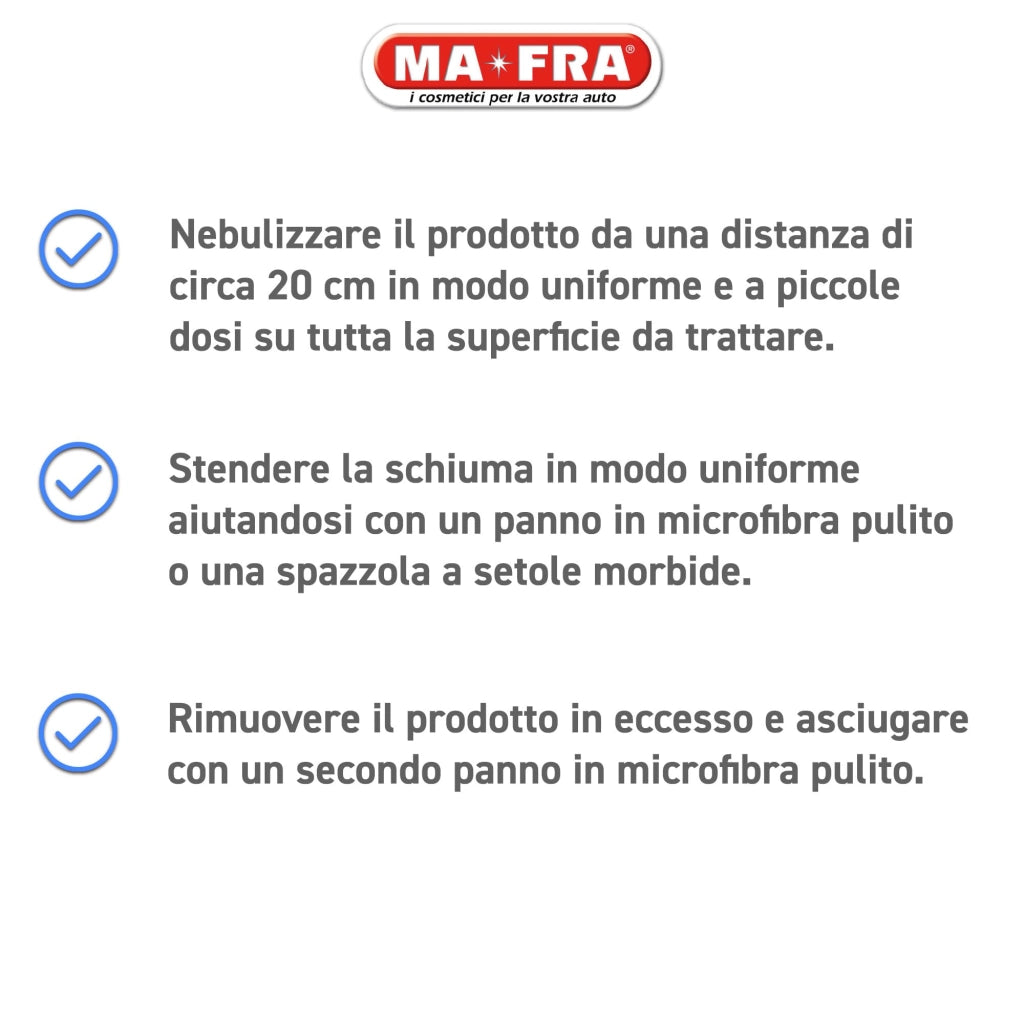 Trattamento Tessuti 3 in 1 Detergente Smacchiante e Ravvivante per Sedili e Tappezzeria Auto in Tessuto o Alcantara 500 ml Ma-Fra