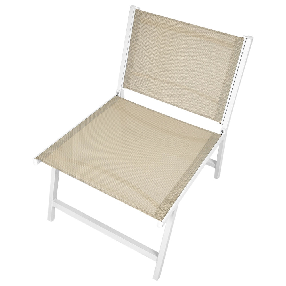 Set di 2 sedie da giardino Seduta in textilene beige e bianco Schienale in metallo con poggiapiedi Design moderno per esterni
