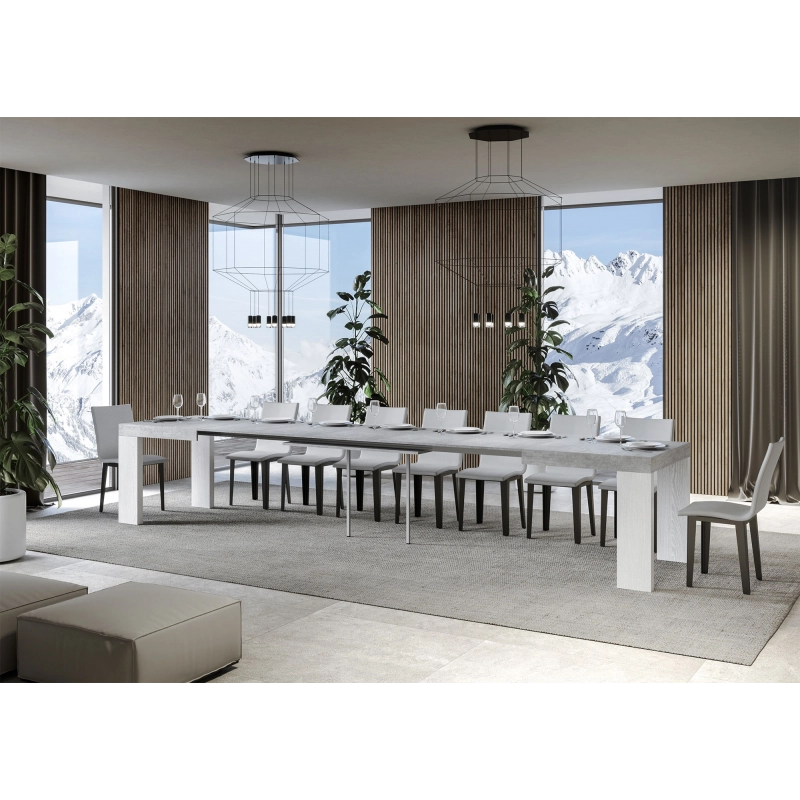 Tavolo allungabile 90x180/440 cm Roxell Mix piano Bianco Frassino - - Cemento/Bianco Frassino