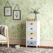 Cassettiera con 5 cassetti e protezione antiribaltamento, stile shabby chic, per soggiorno e camera, in MDF multicolore