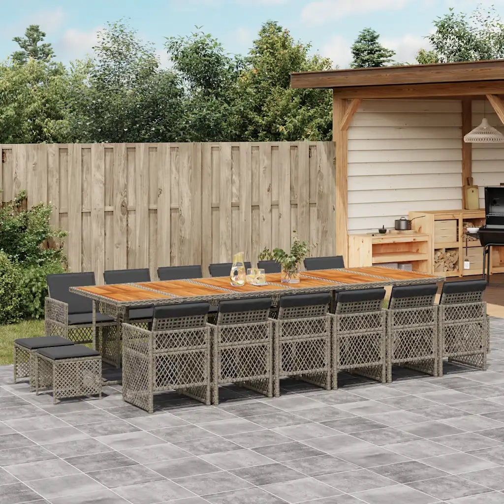 Set da Pranzo da Giardino 17pz con Cuscini Grigio in Polyrattan 3210830