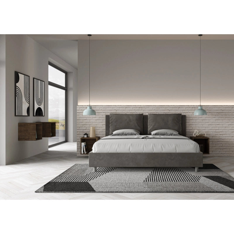 Letto imbottito Matrimoniale 200x210 cm Antea - Con rete,Microfibra,Grigio