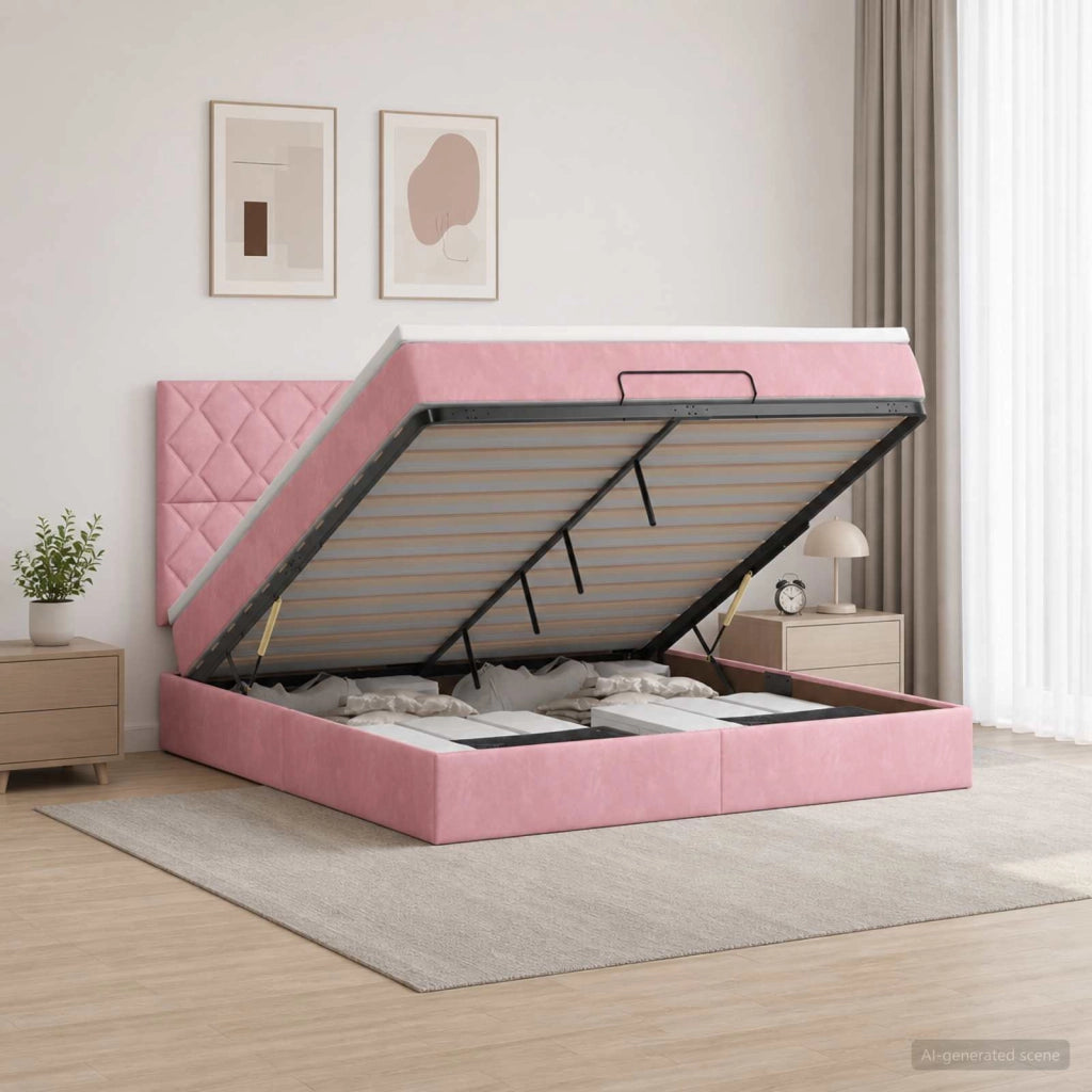 Letto ottomano con materasso Rosa 160 x 200 cm Velluto 3457808