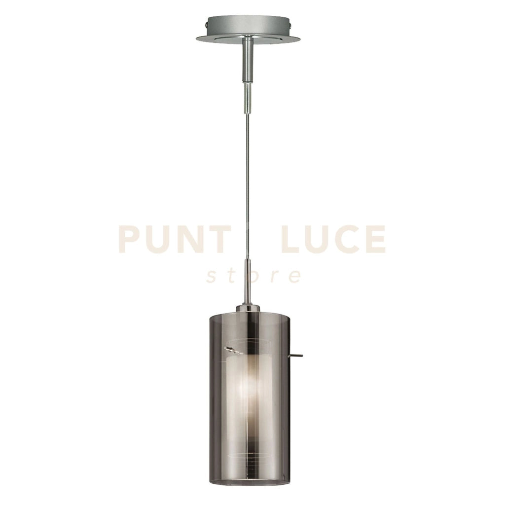 Pendente Duo II - Argento satinato e vetro fumé