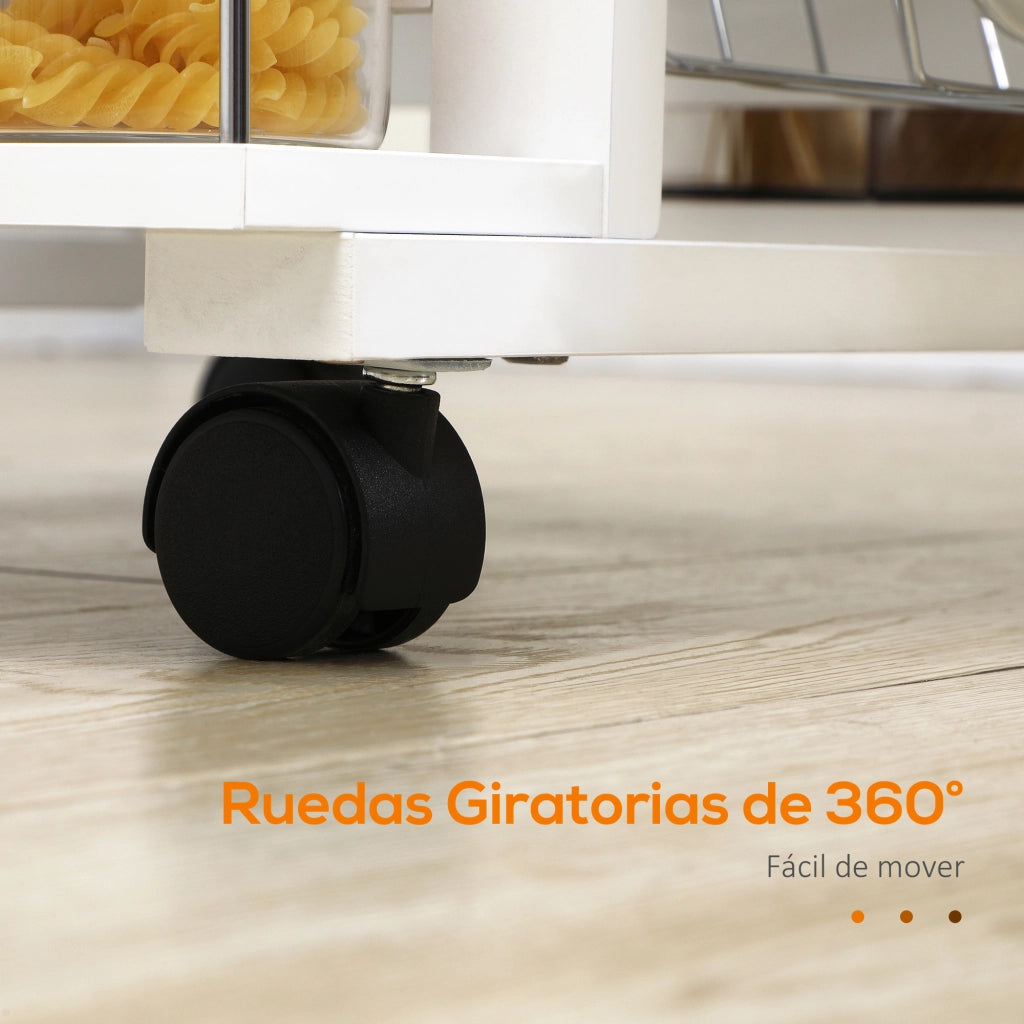 Carrello da cucina con cassetto, cesti e ripiani laterali ¨C zephmum ¨C bianco 57x37x83