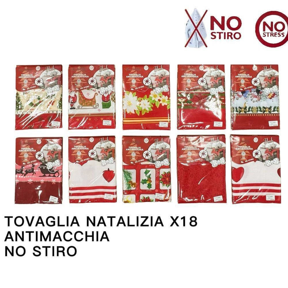 Trade Shop - Tovaglia Natalizia Antimacchia No Stiro Impermeabile Varie Fantasie 24 Posti -