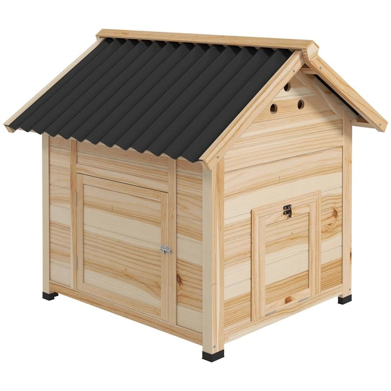 CASETTA PER ANATRE DA ESTERNO CON RAMPA, FONDO RIMOVIBILE E FORI DI VENTILAZIONE, 78X90X92 CM, LEGNO