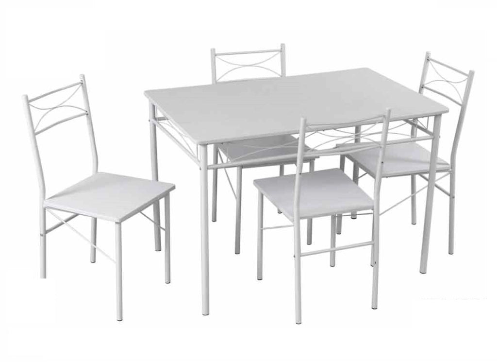 SET TAVOLO + 4 SEDIE STRUTTURA IN METALLO PIANI IN LEGNO 110X70X74 CM BIANCO