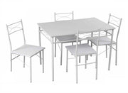 SET TAVOLO + 4 SEDIE STRUTTURA IN METALLO PIANI IN LEGNO 110X70X74 CM BIANCO