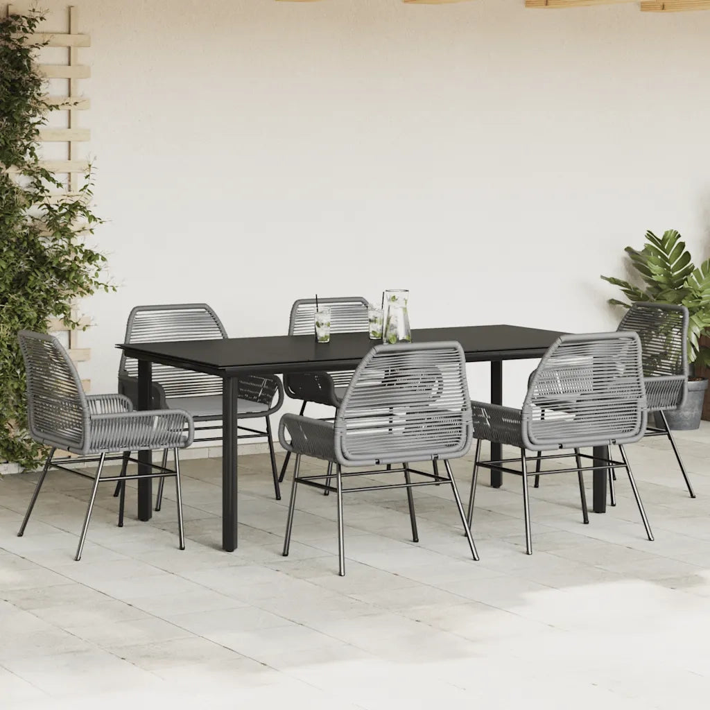 Set da Pranzo da Giardino 7 pz con Cuscini Polyrattan Vetro 3334581
