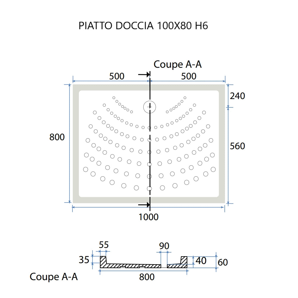 Piatto doccia 100x80 h 6 ceramica