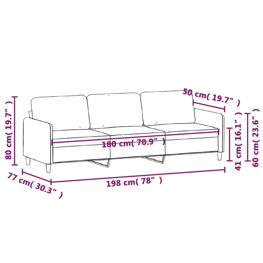 vidaXL Divano a 3 Posti rosa 180 cm in Velluto