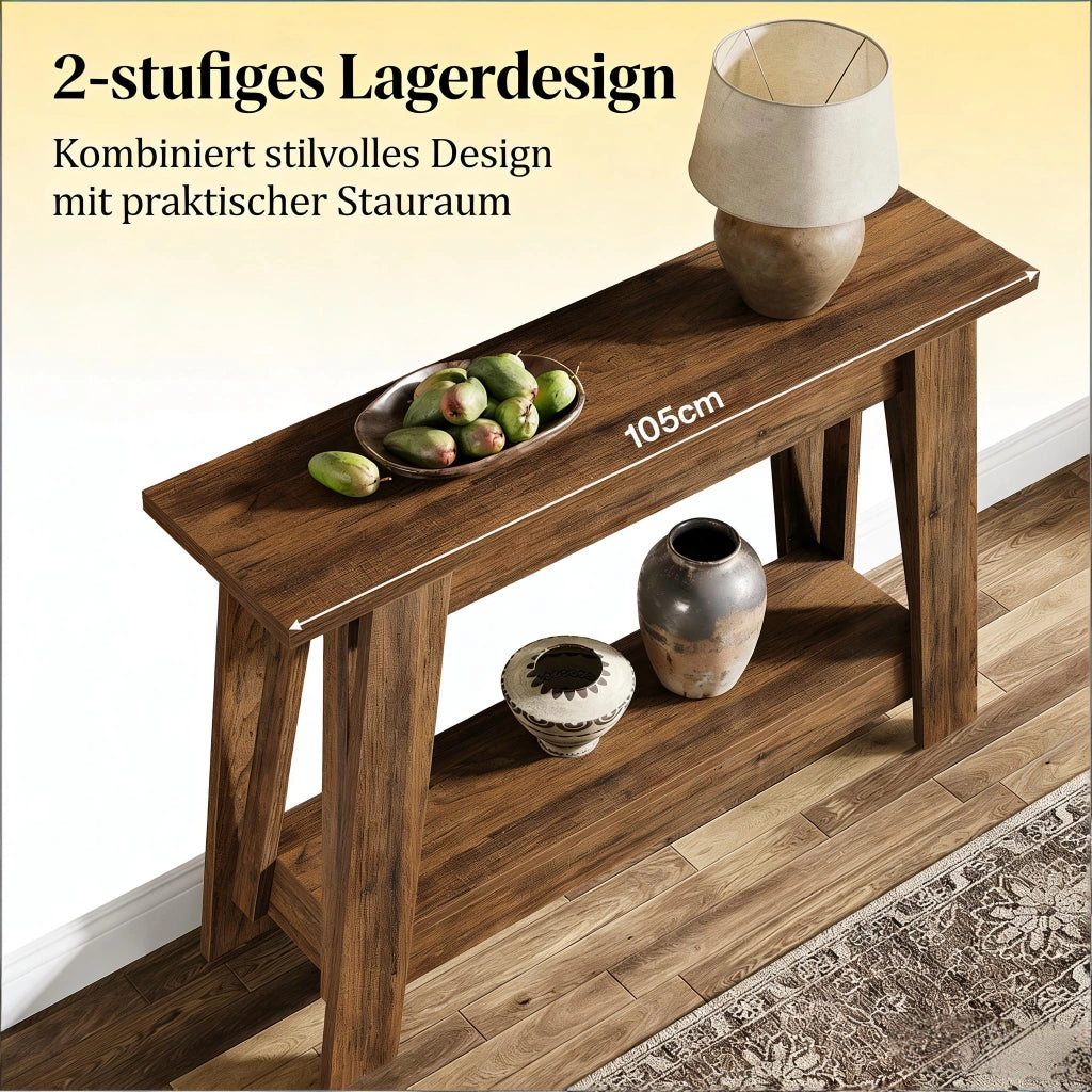 Consolle con 2 ripiani aperti salvaspazio per ingresso e dietro divano in MDF marrone rustico 105 × 30 × 80 cm