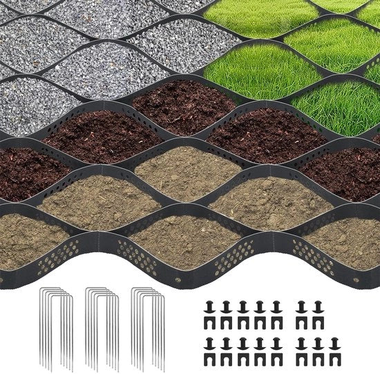 Pavimento per giardini e accessi 10 x 3 m - Gazonrooster - Stabilizzazione del terreno - HDPE - Antiscivolo - Rafforzamento per giardini e marciapiedi - Geocel