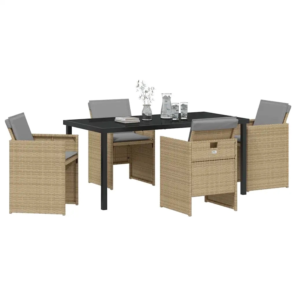 Set da Pranzo per Giardino con cuscino 5 pcs Beige polyrattan