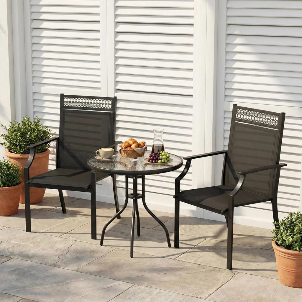 Set di 4pcs sedie da giardino con seduta allargata, in tessuto Teslin, traspiranti, ad asciugatura rapida, per esterni, portata fino a 120 kg, per giardino, terrazza, balcone, piscina (nero)