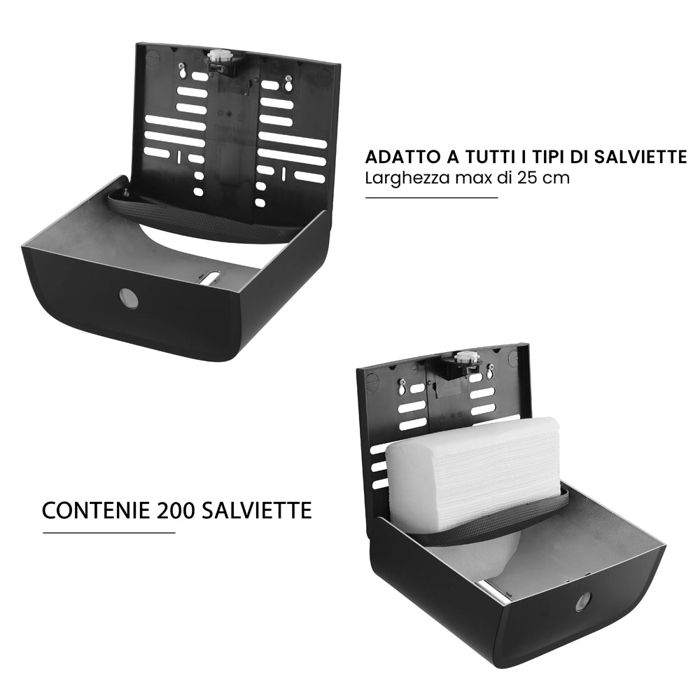 Distributore di salviette max 200 pz per carta piegata in ABS nero