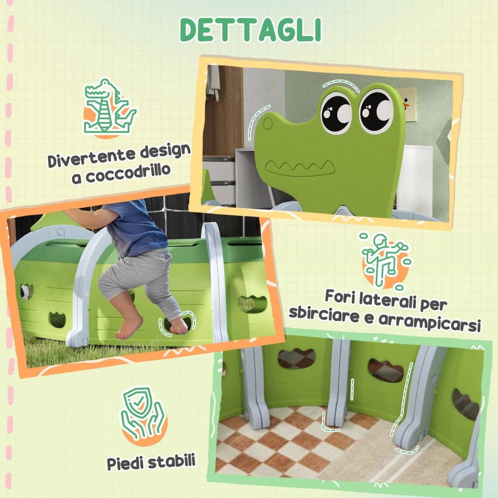 Tunnel per Bambini 3-6 Anni a Forma di Coccodrillo in Plastica Verde