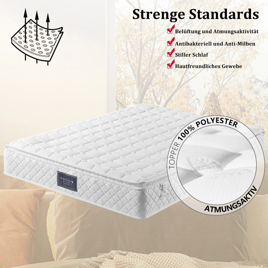 OKWISH Materasso in Schiuma Fredda 90×200 cm, Letto Singolo 7 Zone, Molle Insacchettate e H3, senza Materasso, in Poliestere, Bianco